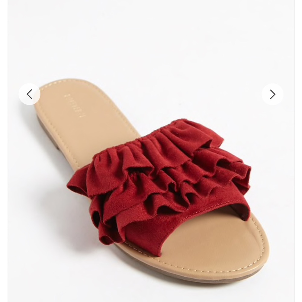 NWT Red ruffle slip on sandals size 5.5